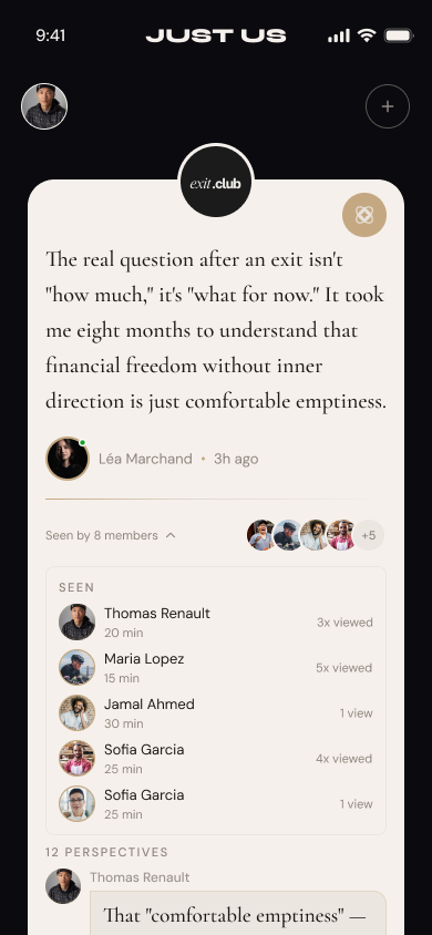JUST US iOS app, Circle feed with a Signal and detailed views