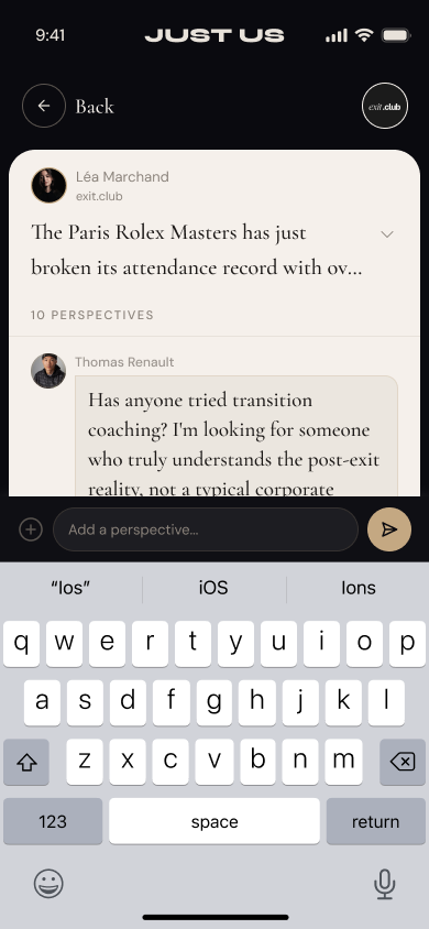JUST US iOS app, Perspectives thread on a Signal